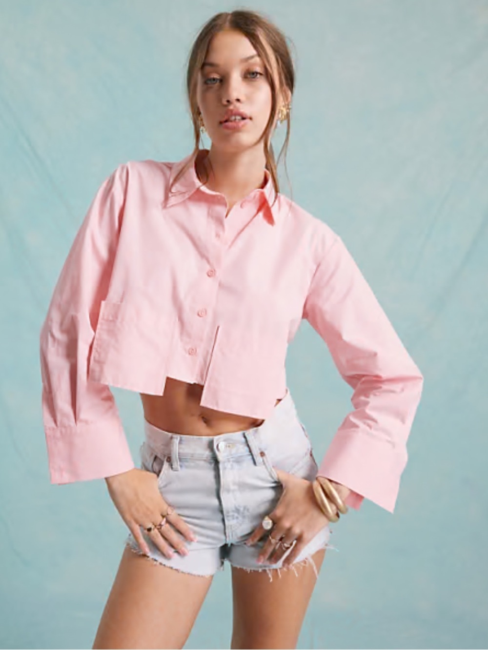 Miss Selfridge Pink Cropped Button-Down Shirt
